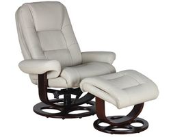 Jacque Leather Swivel Pedestal Recliner and Ottoman (Ivory) In stock