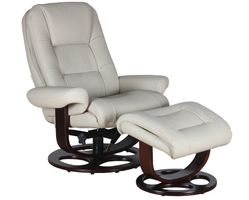 Jacque Leather Swivel Pedestal Recliner and Ottoman (Ivory) In stock