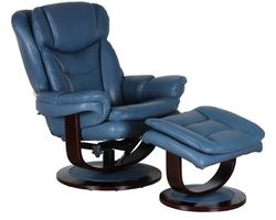 Roscoe Leather Swivel Pedestal Recliner w/Ottoman (Blue) In stock