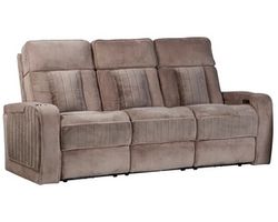 Equinox 85&quot; Power Headrest Power Reclining Sofa w/ Drop Down Table Mushroom (In stock - Fast Shipping