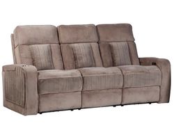 Equinox 85" Power Headrest Power Reclining Sofa w/ Drop Down Table Mushroom (In stock - Fast Shipping
