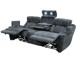 Dalton 89" Power Headrest Power Reclining Sofa with Reading Light and Drop Down Console Charcoal (In stock - Fast shipping)