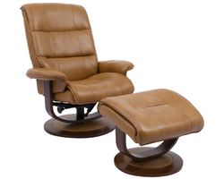Knight Pedestal Reclining Swivel Leather Chair and Ottoman Butterscotch (In stock - Fast shipping)