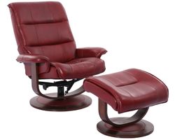 Knight Pedestal Reclining Swivel Leather Chair and Ottoman Rouge (In stock - Fast shipping)