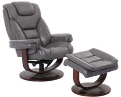 Monarch Pedestal Reclining Swivel Chair and Ottoman (Leather) Ice (In stock - Fast shipping)