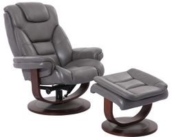 Monarch Pedestal Reclining Swivel Chair and Ottoman (Leather) Ice (In stock - Fast shipping)