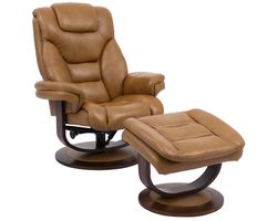Monarch Pedestal Reclining Swivel Chair and Ottoman (Leather) Butterscotch (In stock - Fast shipping)