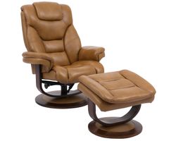 Monarch Pedestal Reclining Swivel Chair and Ottoman (Leather) Butterscotch (In stock - Fast shipping)