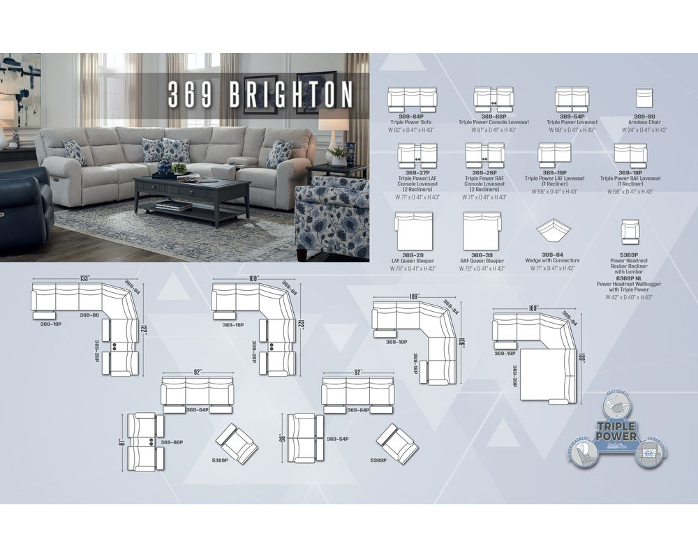 Brighton 369 Zero Gravity Triple Power Reclining Sectional (+140 colors ...