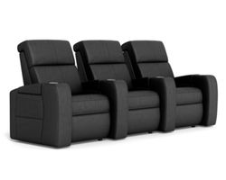 Flicks Row of 3 Power Headrest Black Leather Home Theater Seating (In Stock)