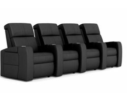 Flicks Row of 4 Power Headrest Black Leather Home Theater Seating (In Stock)