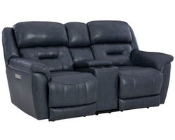 Contender 79&quot; Leather Triple Power Console Reclining Loveseat Navy (In stock)
