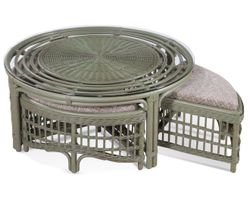 Raffles 42" Rattan Round Cocktail Table with Four Benches  (+28 finishes +69 fabrics)