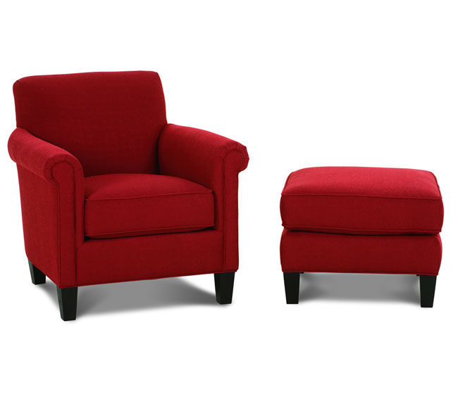 red armchair with ottoman