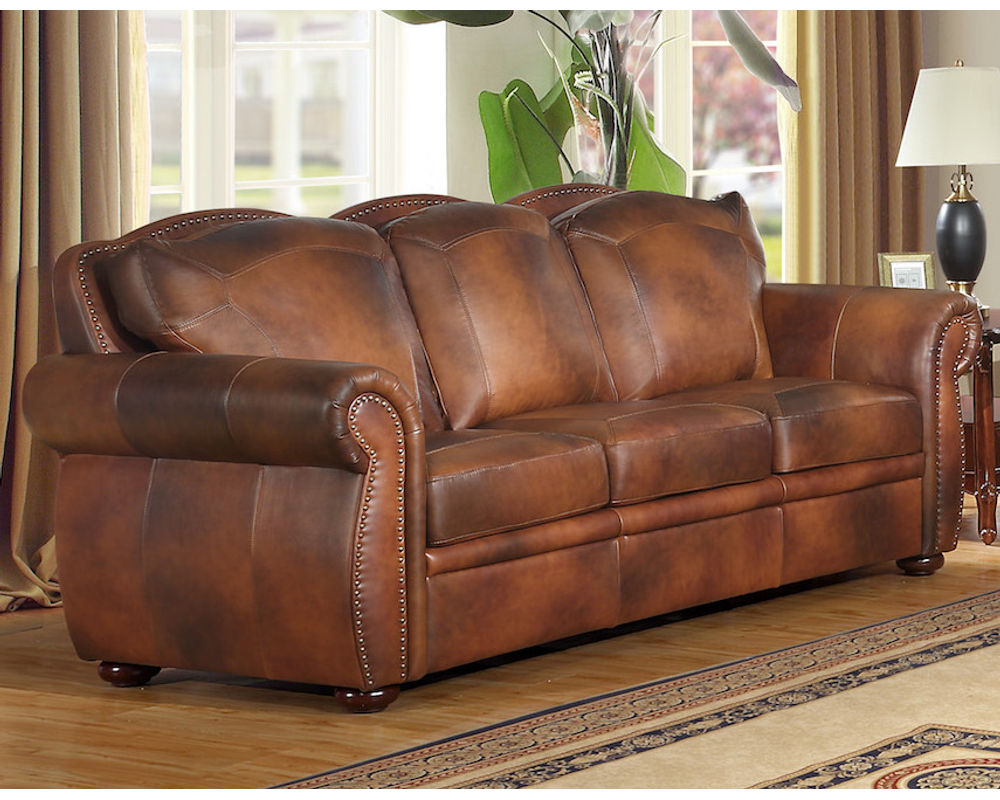 At Auction: Arizona Leather Co Modern Leather Sofa & Ottoman