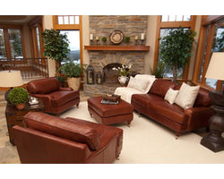 4 Piece Cambridge Top Grain Leather Living Room in Acorn