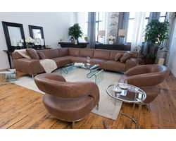 Industrial 6-Piece Top Grain Leather Large Sectional With 2 Mod Deco Chairs in Chestnut