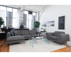 Wall Street Top Grain Leather 3-Piece (LAF Chaise) in Slate