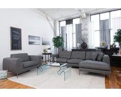 Wall Street Top Grain Leather 3-Piece Sectional (RAF Chaise) in Slate