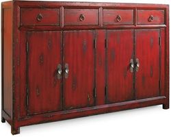 Hooker Furniture Living Room 58'' Red Asian Cabinet
