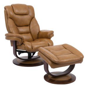 Monarch Leather Butterscotch Reclining Swivel Chair and Ottoman