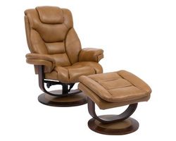 Monarch Leather Butterscotch Reclining Swivel Chair and Ottoman