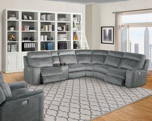 Parthenon Titanium Power Reclining Sectional with Power Headrest
