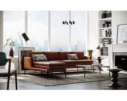 Rica Chaise Leather Sectional in Tan