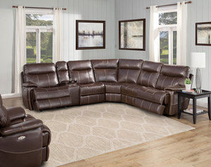 Dylan Mahogany Reclining Sectional w/ Power Recline and Power Headrest (Faux Leather)
