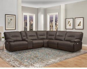 Spartacus Power Headrest - Power Lumbar - Power Reclining Sectional in Chocolate (Faux Leather)