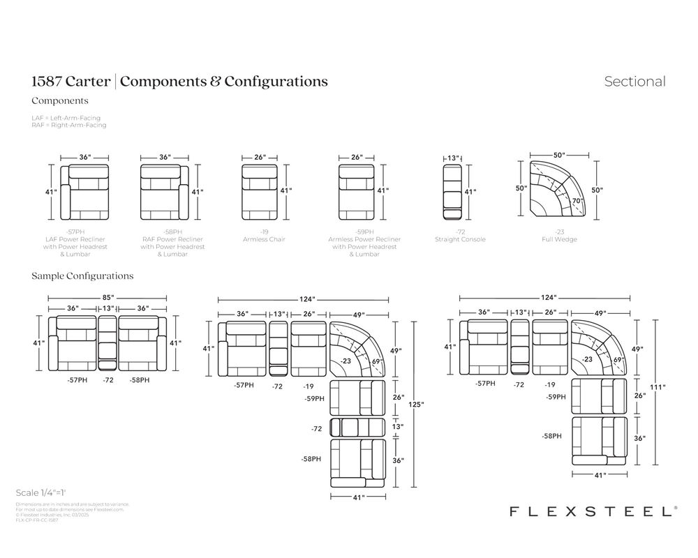 Carter 1587 Triple Power Reclining Sectional (2 colors) 866-72 - in stock |  Sofas and Sectionals, image size:1000x800