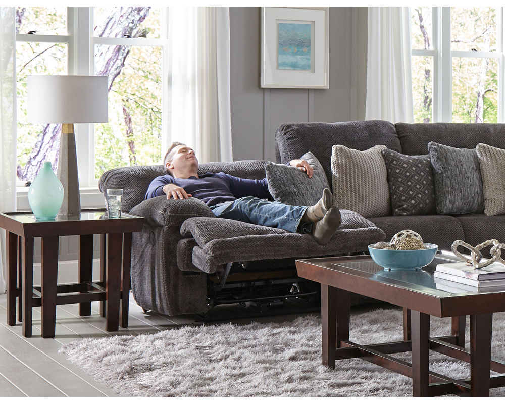 Burbank Lay Flat Reclining Sectional in Smoke | Sofas and Sectionals