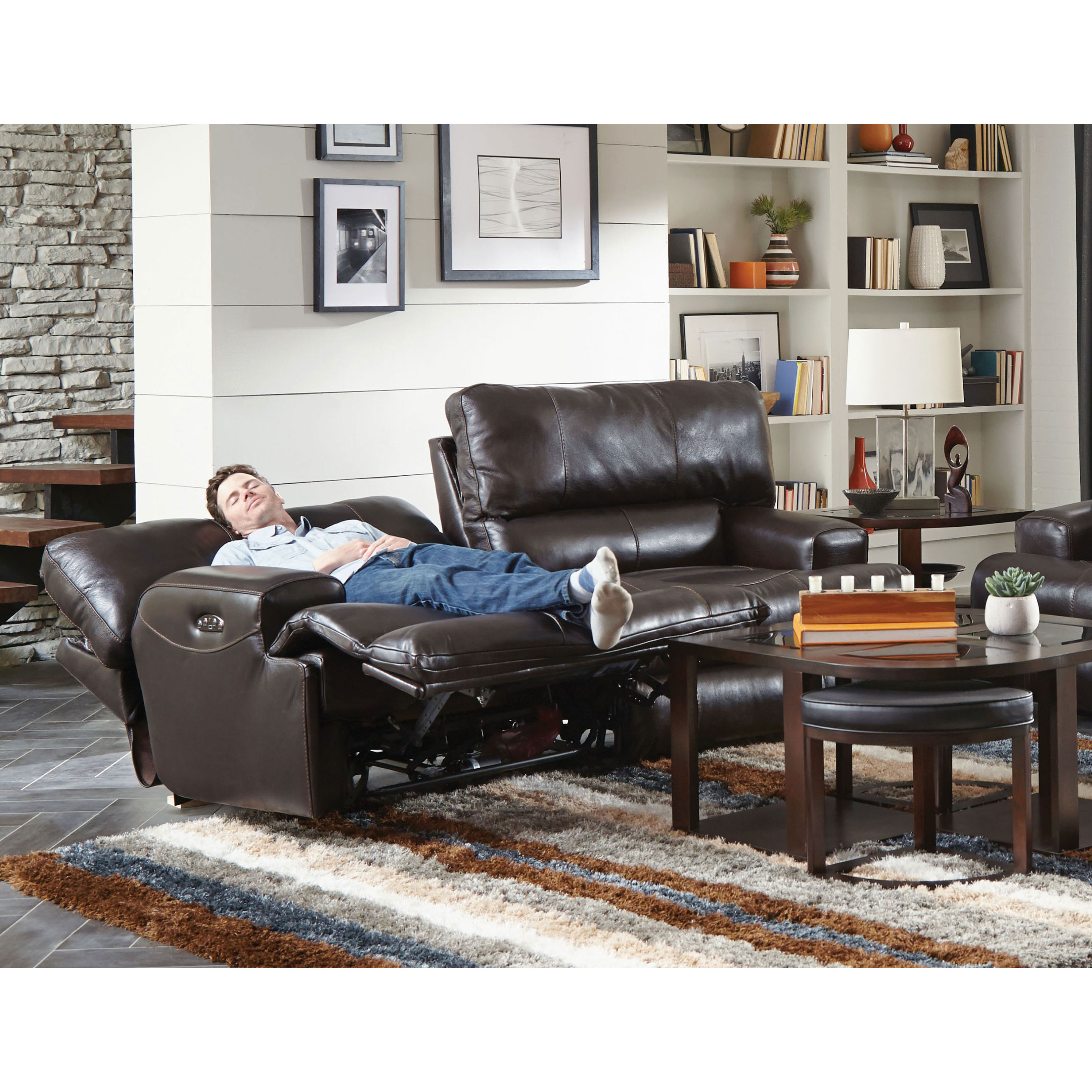 Wembley Lay Flat Leather Reclining Sofa (Power Headrest Option