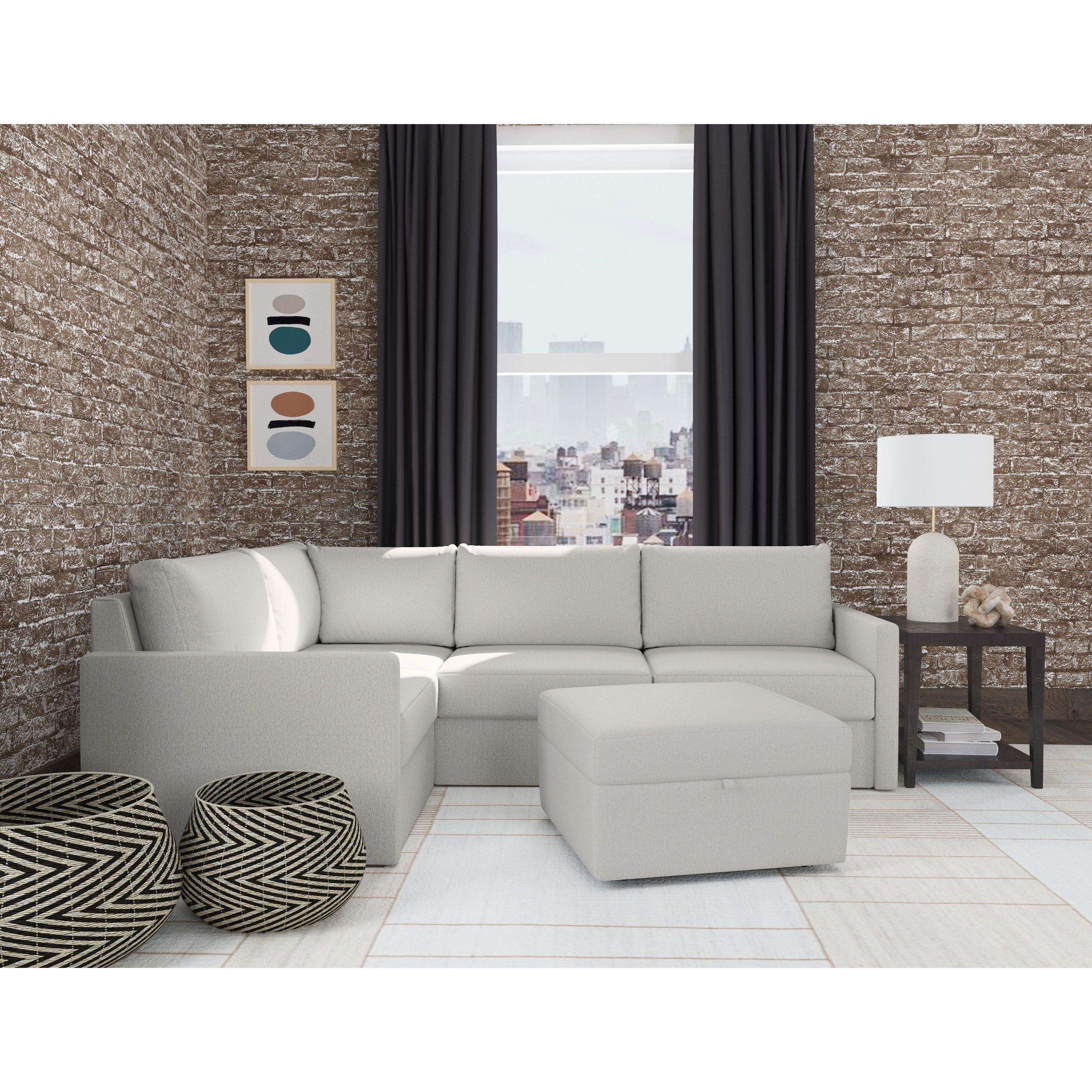 Flex 4 Seat Sectional with Narrow Track Arms and Storage Ottoman ...
