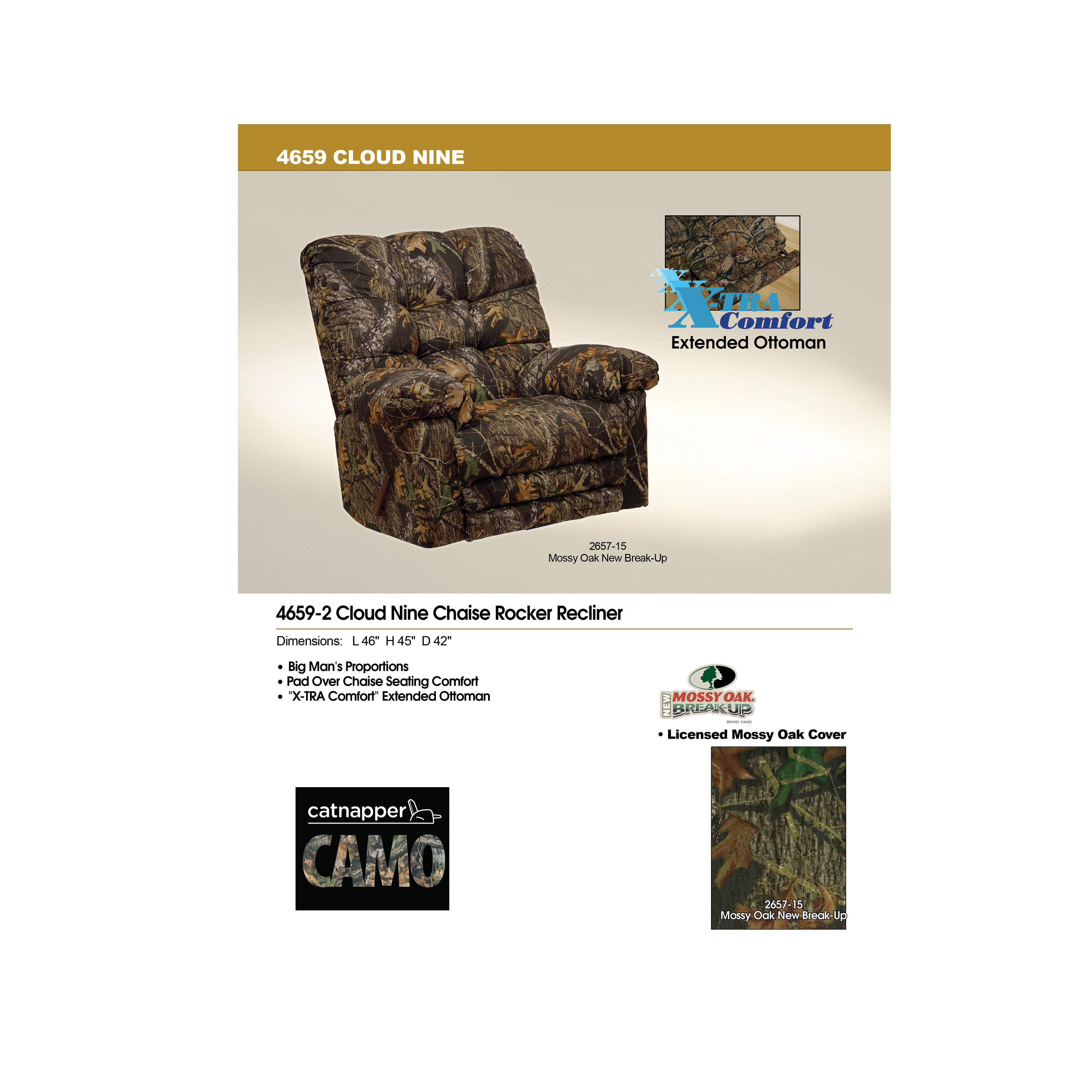 Cloud Nine Chaise Rocker Recliner - Oversized - w/ X-tra Comfort