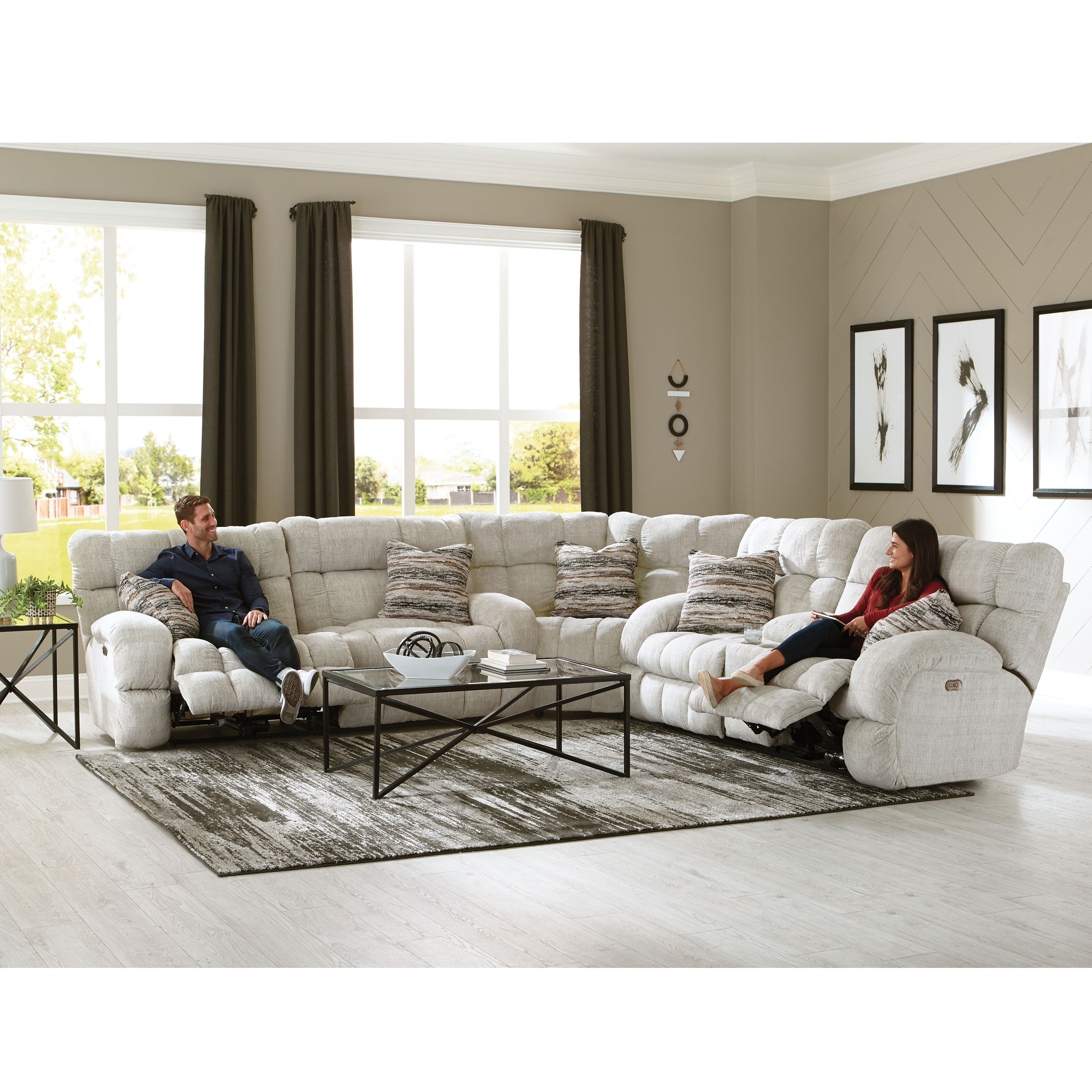 Ashland Lay Flat Reclining Sectional in Buff | Sofas and Sectionals