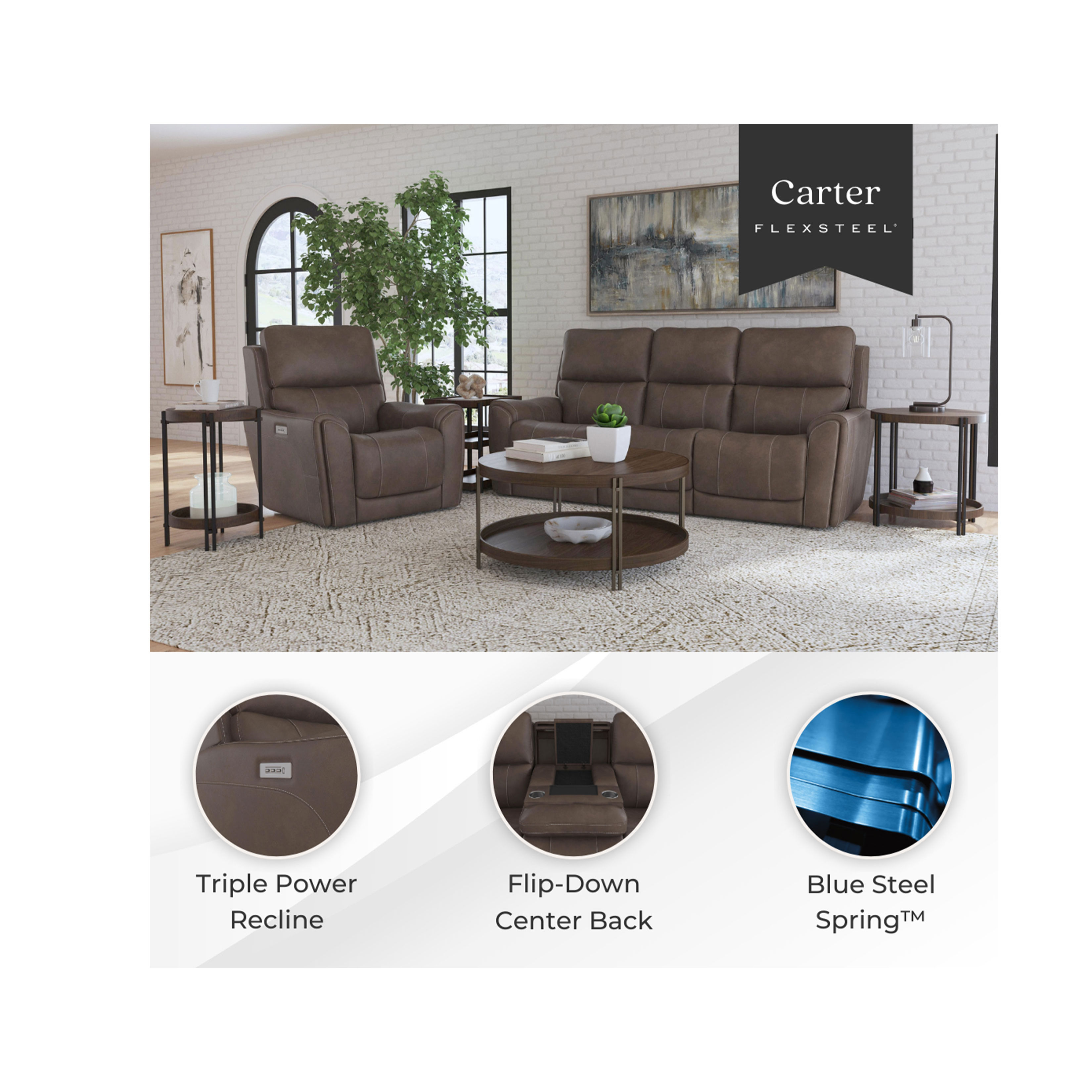 ●3-DEEP Carter 1587 Triple Power Reclining Sofa (+2 colors) - In Stock