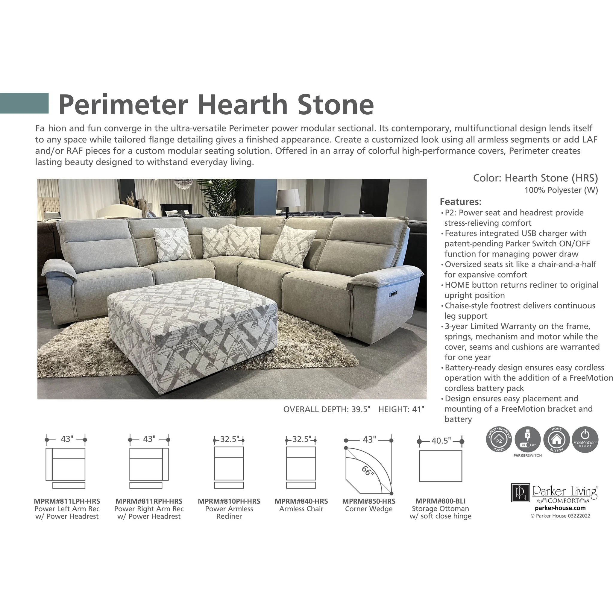 Parker House Perimeter Power Reclining Sectional - Thumbnail 5