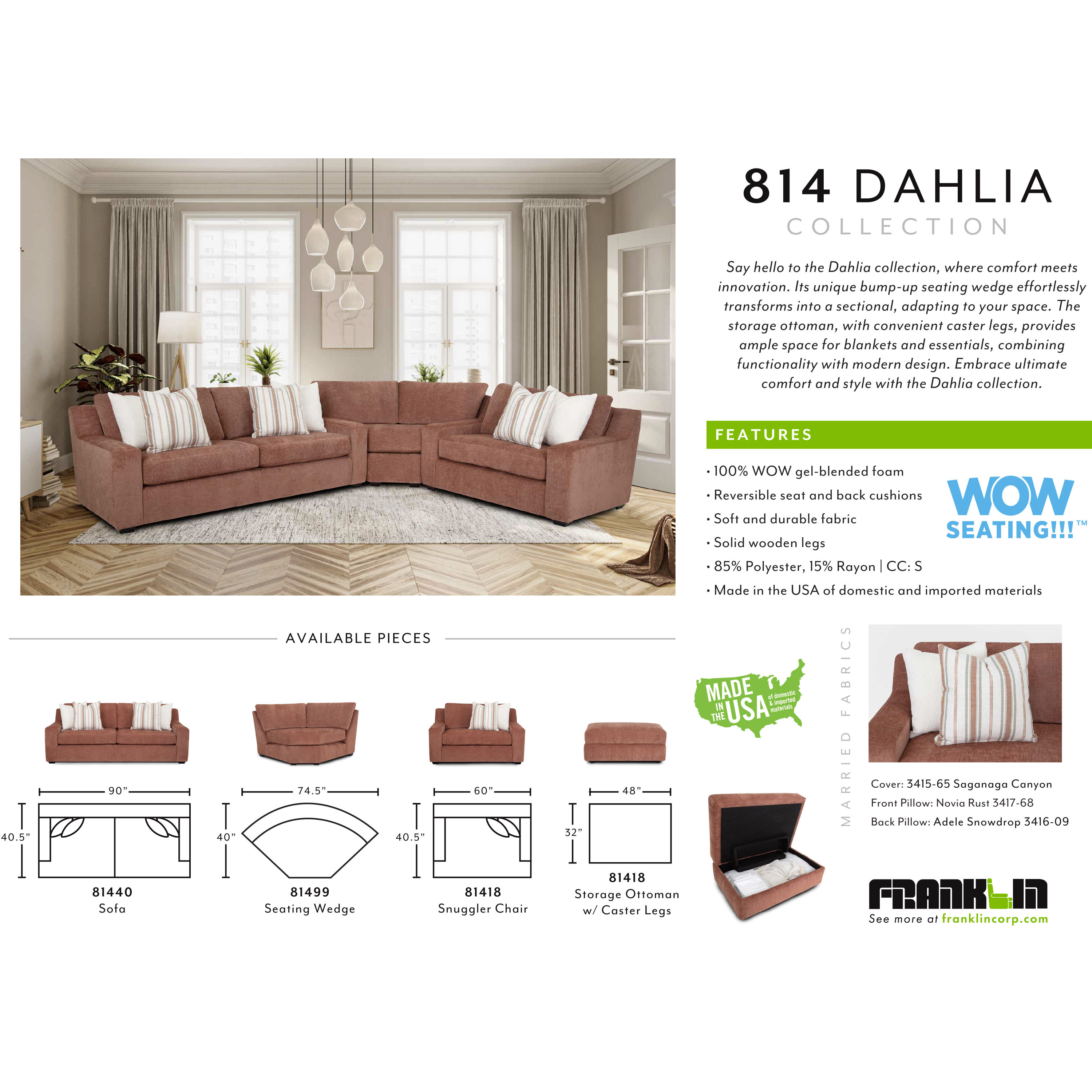 Dahlia 814 Three Piece Sectional (includes pillows) | Sofas and