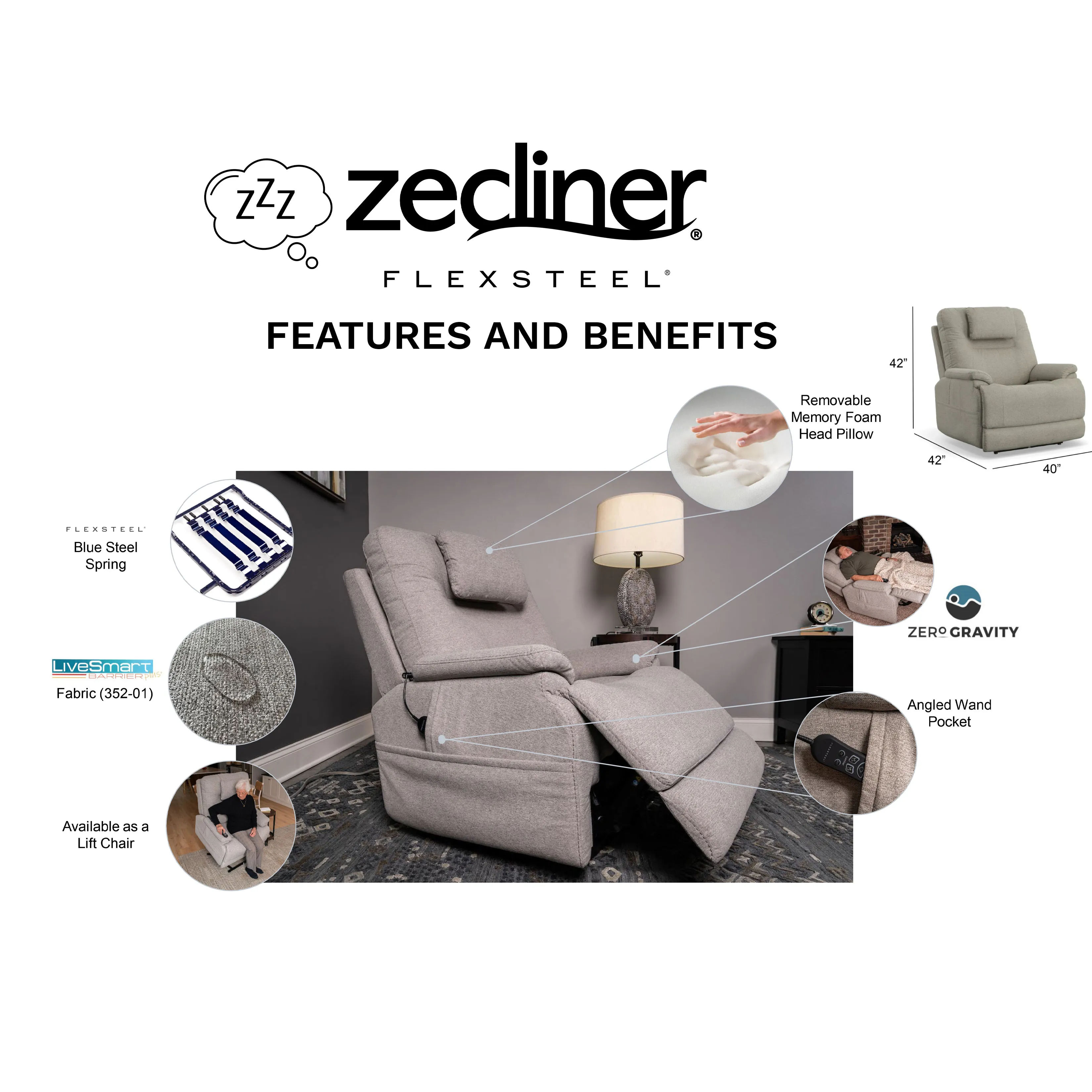 Flexsteel® Zofa Zecliner Triple Power LIFT Reclining Console
